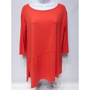 Eileen Fisher USA Boatneck Asymmetric 3/4 Sleeve Blouse Orange Women's Size S